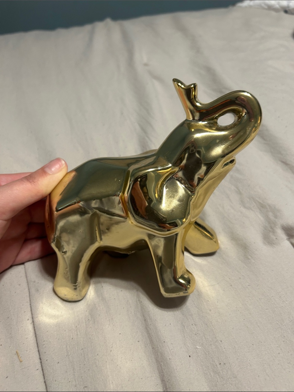 Shiny Gold Ceramic Elephant Figurine Decorative Accent